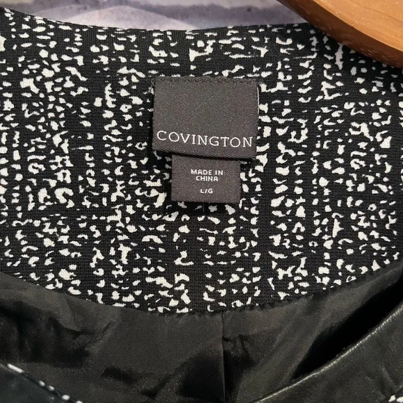 Covington Size Large Blazer Full Zip Black White Leather Trim Career Jacket - Picture 8 of 10